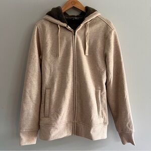 Zip up hoodie, Sherpa lined, tan and grey, never worn, size small